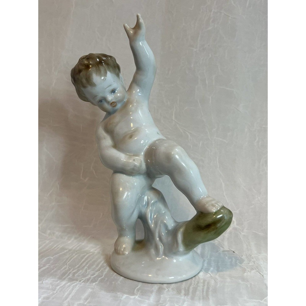 Herend Hungary #5751 Hand-Painted Porcelain Cherub Figurine - Nude Boy Figurine